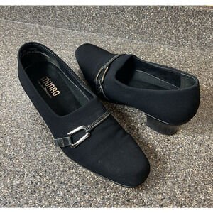 Munro American Black Textile Pump Low Heel Slip On Buckle Accent Womens Sz 8.5 M